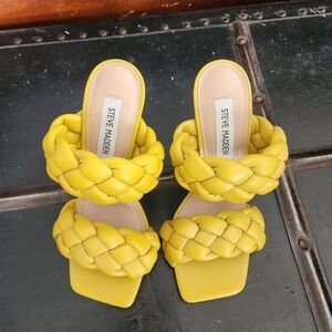 Steve Madden Yellow Braided Double-Strap Slide Heels
